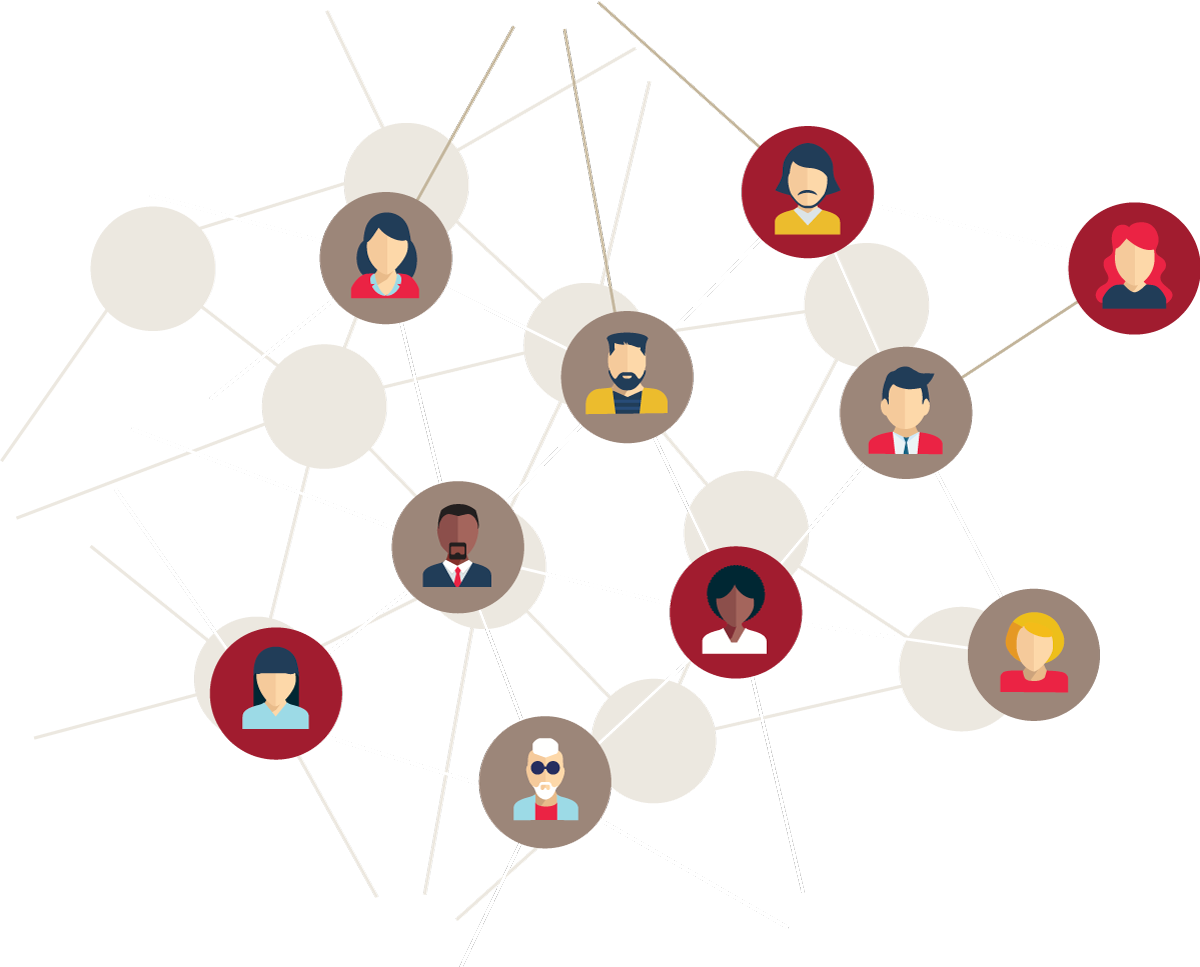 Illustrierte Grafik von vernetzten Personen